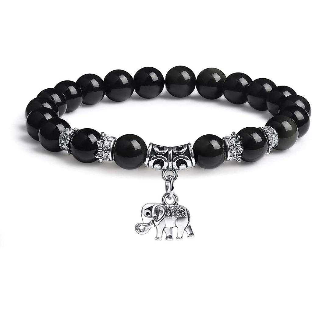 Men's White Pine Bracelet8mm Bead Spacer Tiger Eye Stone Blue Dot Natural Black Agate Elephant Pendant Bracelet
