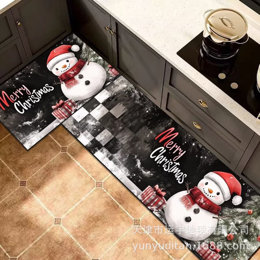 Carpet Crystal Velvet Christmas Floor Mat Cartoon Holiday Decoration Entry Door Floor Mat Dirty Resistant Foot Mat