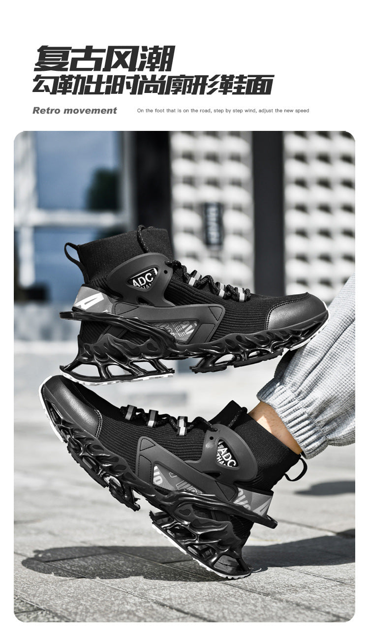 Men's Shoes National Trend Height-Increasing High-Top High-Elastic Running Shoes Basketball Shoes Ultra-Light Shock-Absorbing Running Blade-Sharp Flyknit Sports Shoes