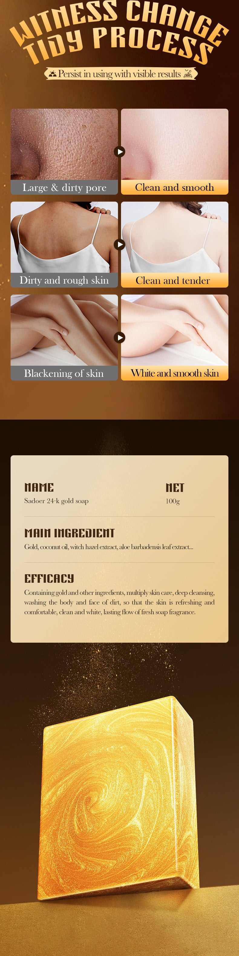 24K Gold Handmade Essential Oil Soap SADOER Universal Handmade Soap for Body Cleansing Cross-Border Wholesale