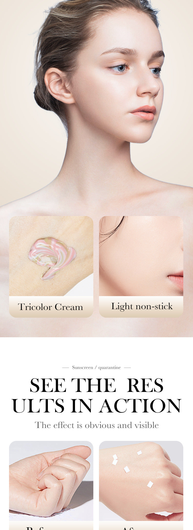 Full English Makeup SADOER Three-color Rainbow Primer Brightening Skin Tone Sunscreen Makeup Base  Wholesale