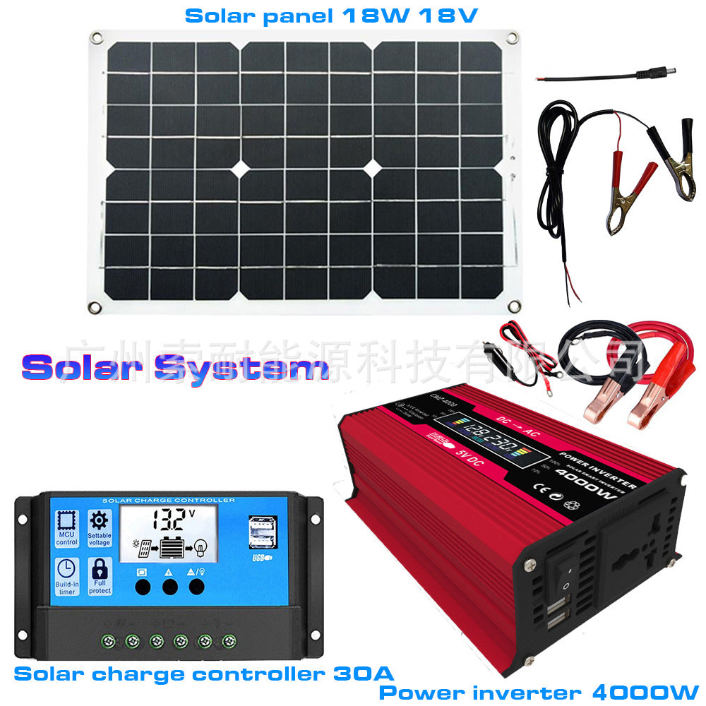 12V Solar Energy Kit System: Inverter 30A Controller 18W Solar Panel Solar System