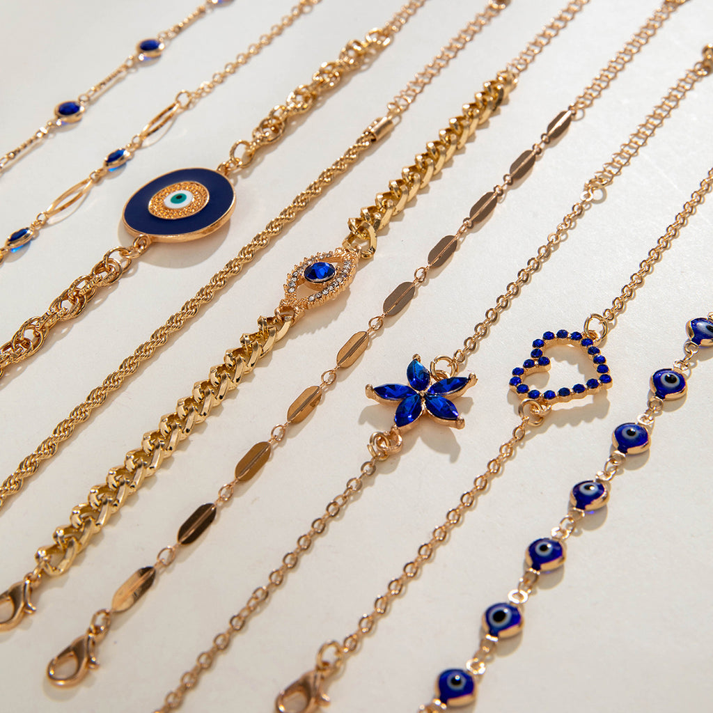 European and American Style Bracelet Bohemian Devil's Eye Bracelet Design Sense Inlaid Diamond Oil Drop Exaggerated Bracelet Set