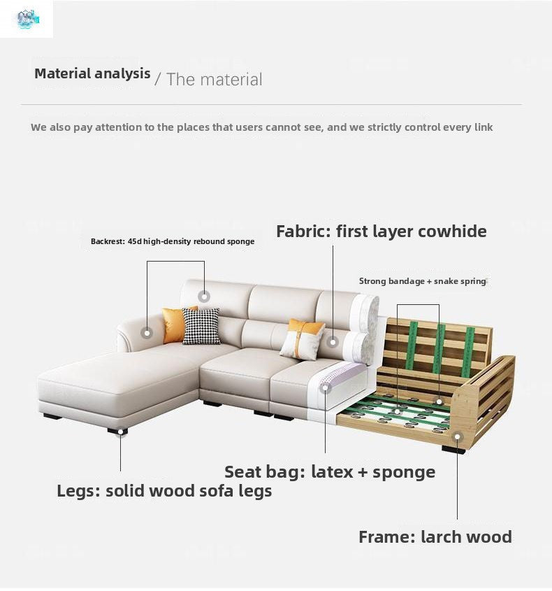 2025New Luxury Nordic Genuine Leather Sofa for Living Room, Simple Modern Straight Row Sofa for Small and Large Apartments