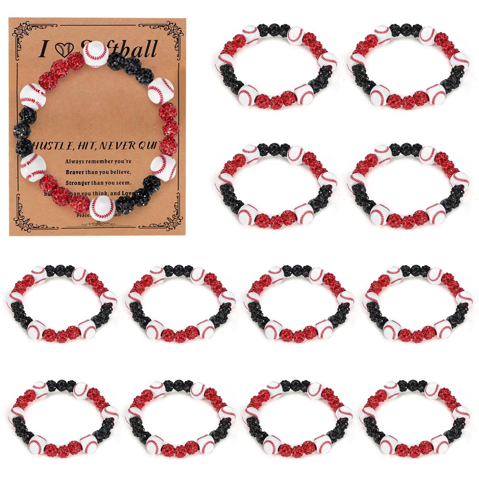 Clay Drill Ball Bracelet Shamballa Drill Ball Elastic Bracelet Sports Fan Gift Bracelet Red Stripe Baseball Bracelet