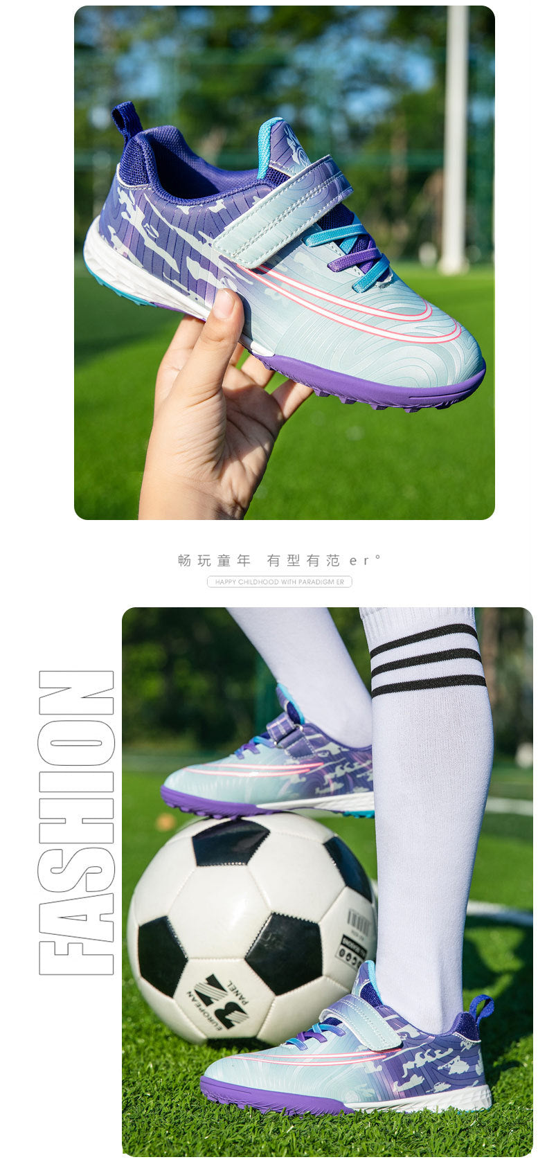 New Football Shoes for Men, Women, and Children, Imitation Leather Low-Top Anti-Collision Spike Magic Tape Grass Training Sports Shoes