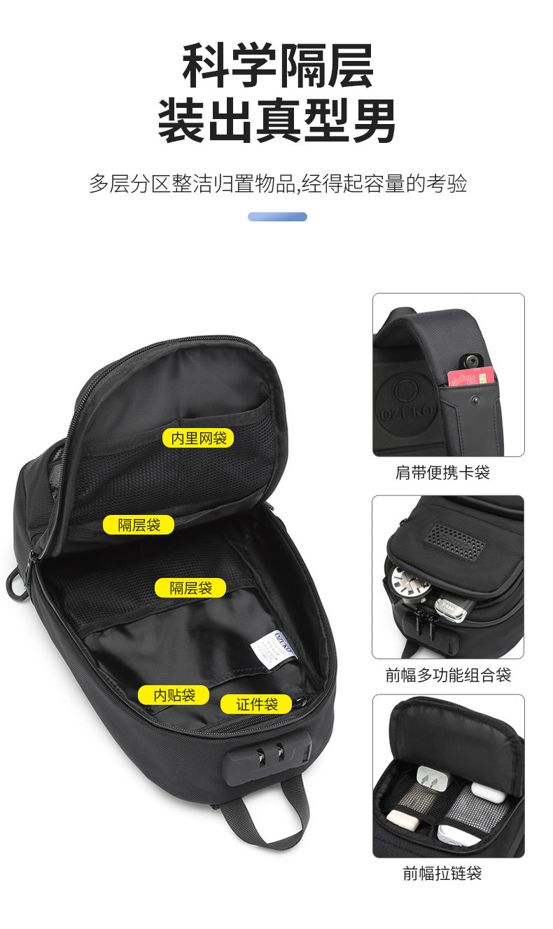 OZUKO Men's Tactical Chest Bag Waterproof Oxford Cloth Crossbody Chest Bag Trendy Outdoor Sports Shoulder Bag