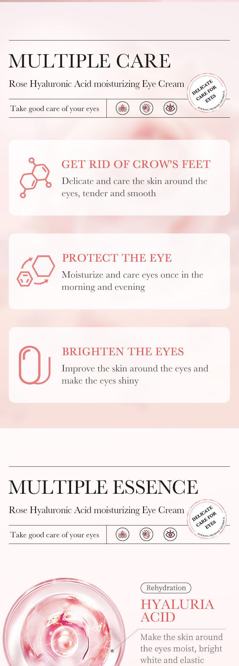 Eye Cream20gBIOAOUA Rose Rice Hyaluronic Acid Lightens Dark Circles and Eye Wrinkles Cross-Border Wholesale