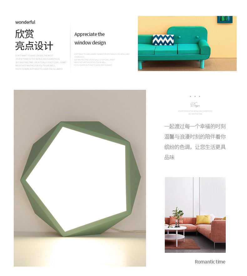 Creative Geometric Ceiling Light led Bedroom Lamp Nordic Creative Boys Girls Children's Room Lamp Iron Art Living Room Lamp