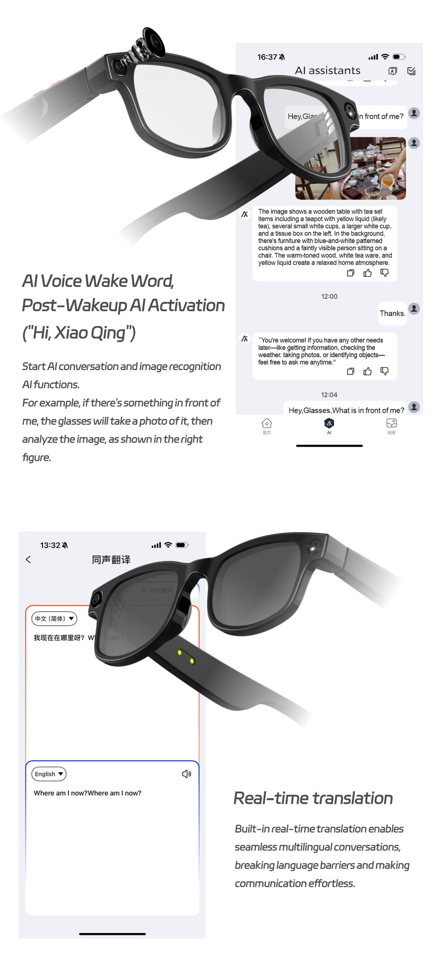 AIMB-G1Smart Glasses800100 Megapixel Camera Ai Simultaneous Translation Recognition1200P Video Recording Audio Recording