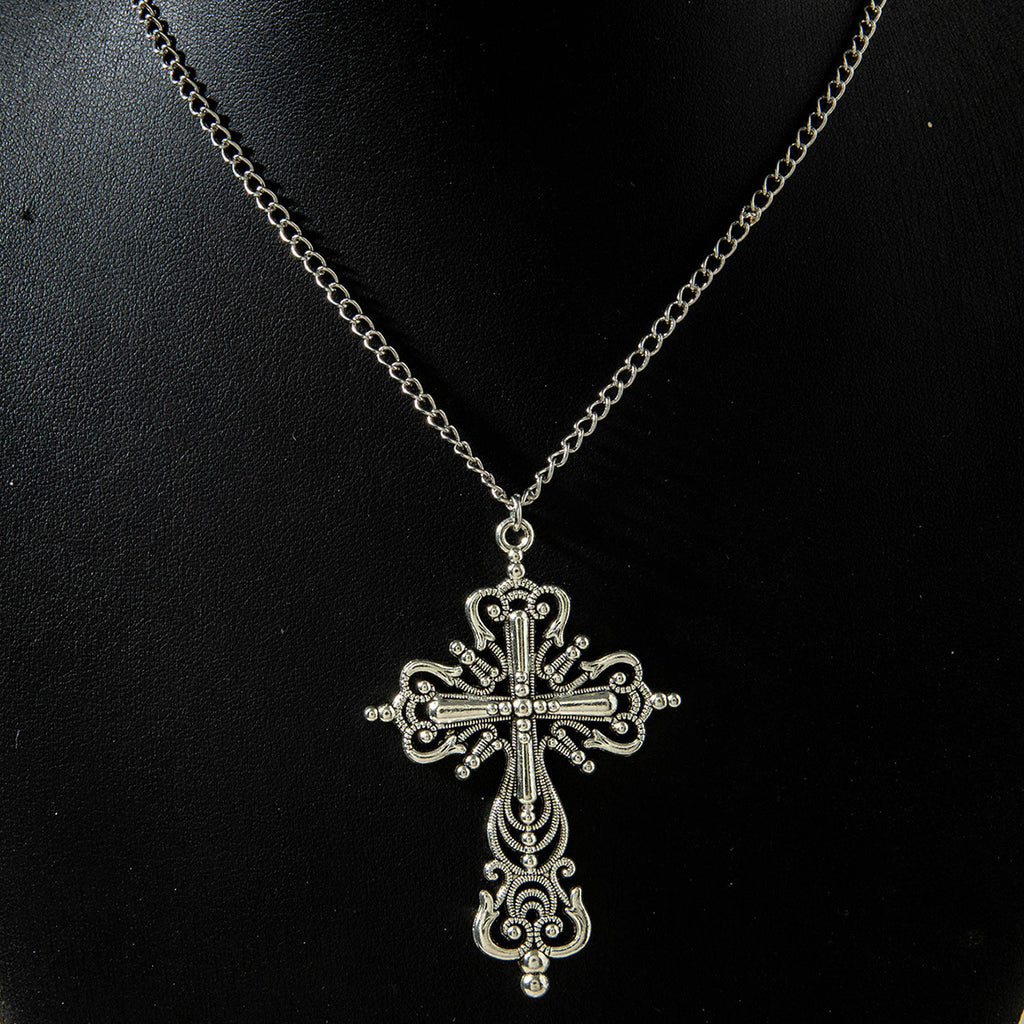 European and American Retro Hollow Diamond Cross Pendant Necklace Gothic Style Black Layered Wear Y Type Necklace