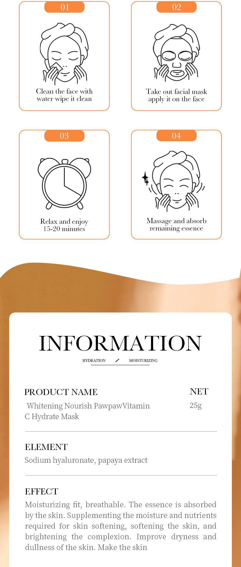 Papaya Mask25g BIOAOUA Vitamin C Moisturizing and Hydrating Tablets for Cross-Border Wholesale