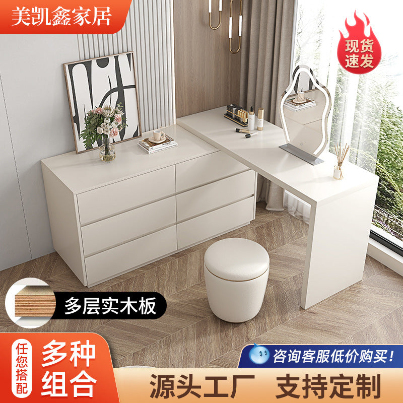 Solid Wood Dressing Table Cream Style Bedroom Modern Simple Makeup Table Chest of Drawers Dressing Table Integrated Cabinet Master Bedroom Bedside Cabinet