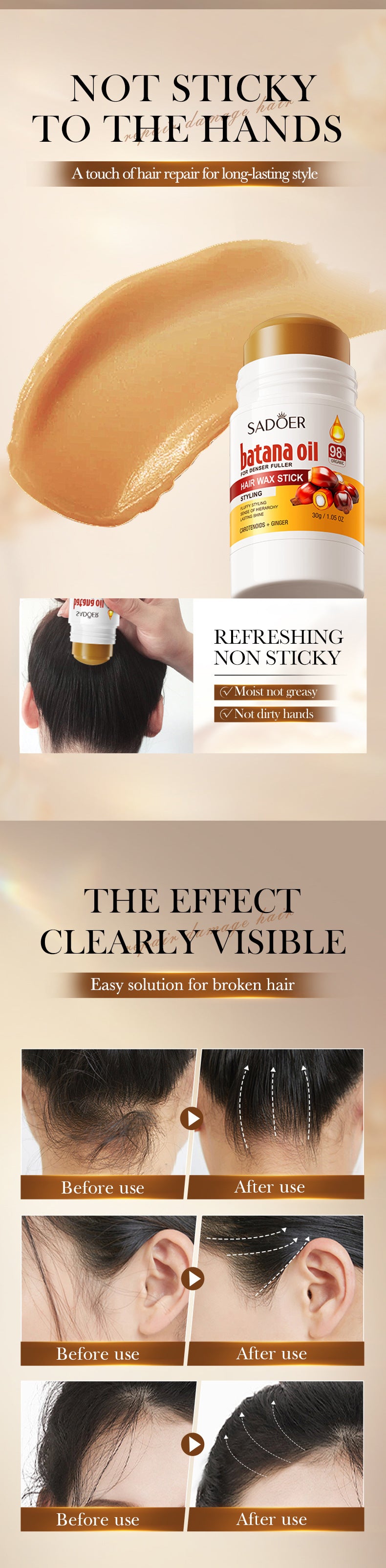 Batahana Hair Wax Stick SADOER Styling Hair Wax Stick Cross-Border Wholesale