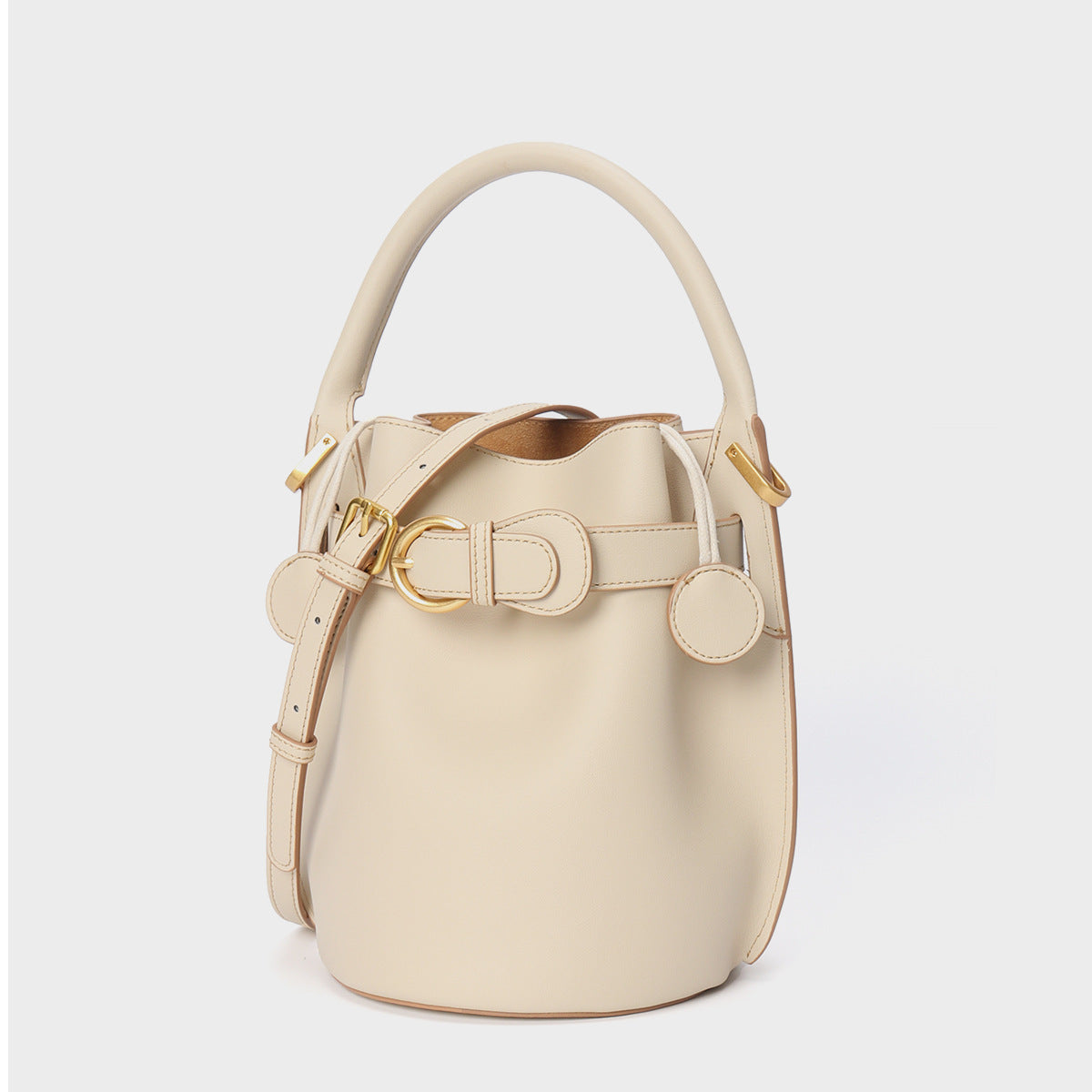 Frosted Leather Bucket Bag Genuine Leather Korean Style Versatile Niche Design Light Luxury Handbag Single Shoulder Crossbody Women's Bag Large Capacity