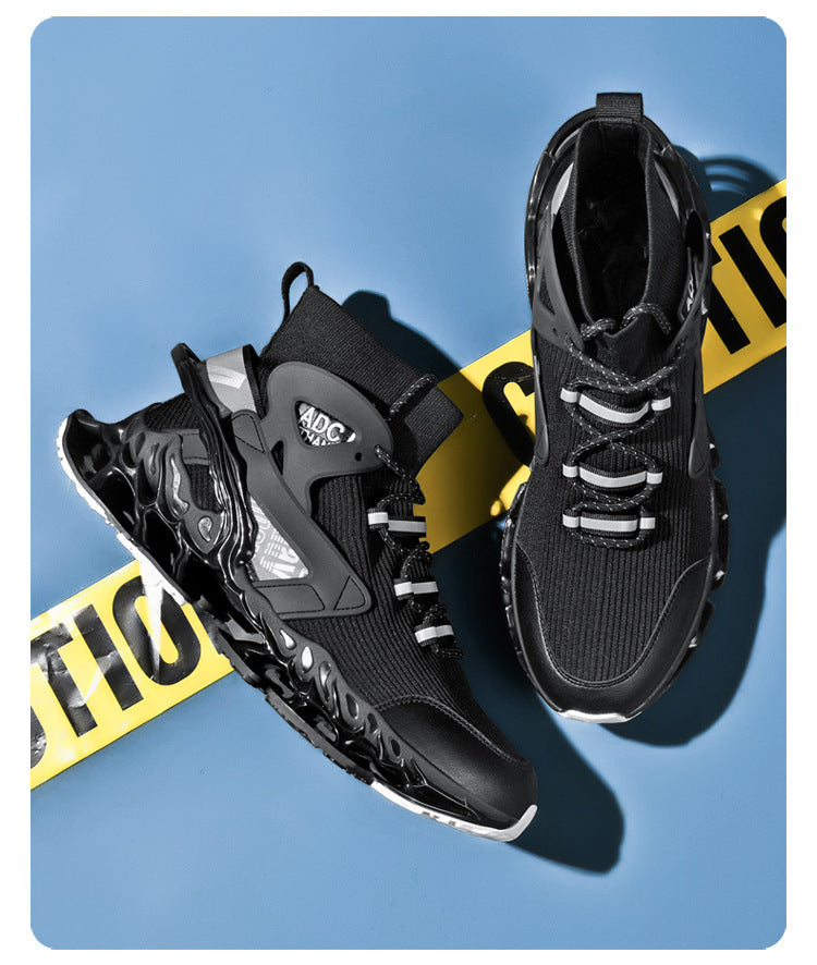 Men's Shoes National Trend Height-Increasing High-Top High-Elastic Running Shoes Basketball Shoes Ultra-Light Shock-Absorbing Running Blade-Sharp Flyknit Sports Shoes