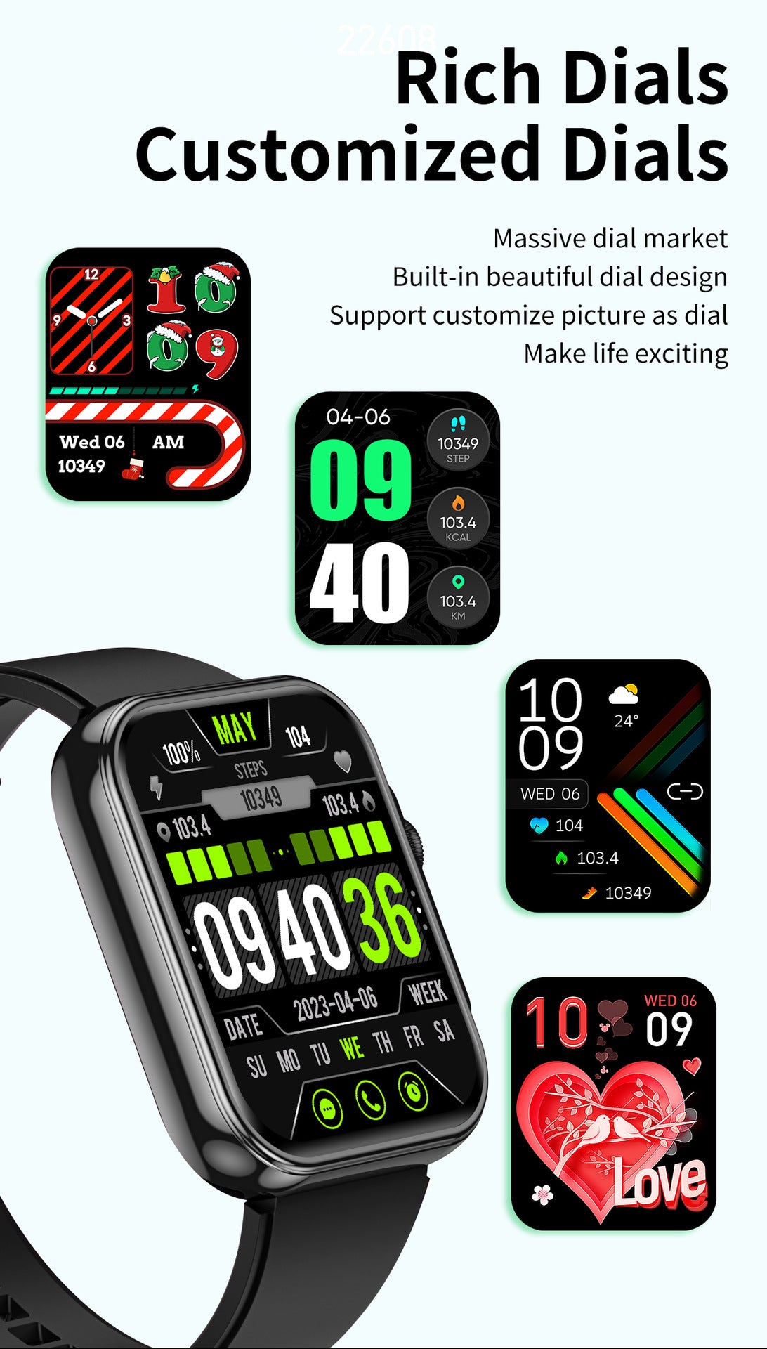 HDT11Smart Watch Bluetooth Call Music Voice Assistant Healthy Sleep Flashlight Bracelet New Style