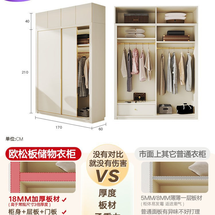 Modern Minimalist Sliding Door Wardrobe Corner Desk Integrated Combination Elevated Cabinet Top Master Bedroom Home Bedroom Wardrobe