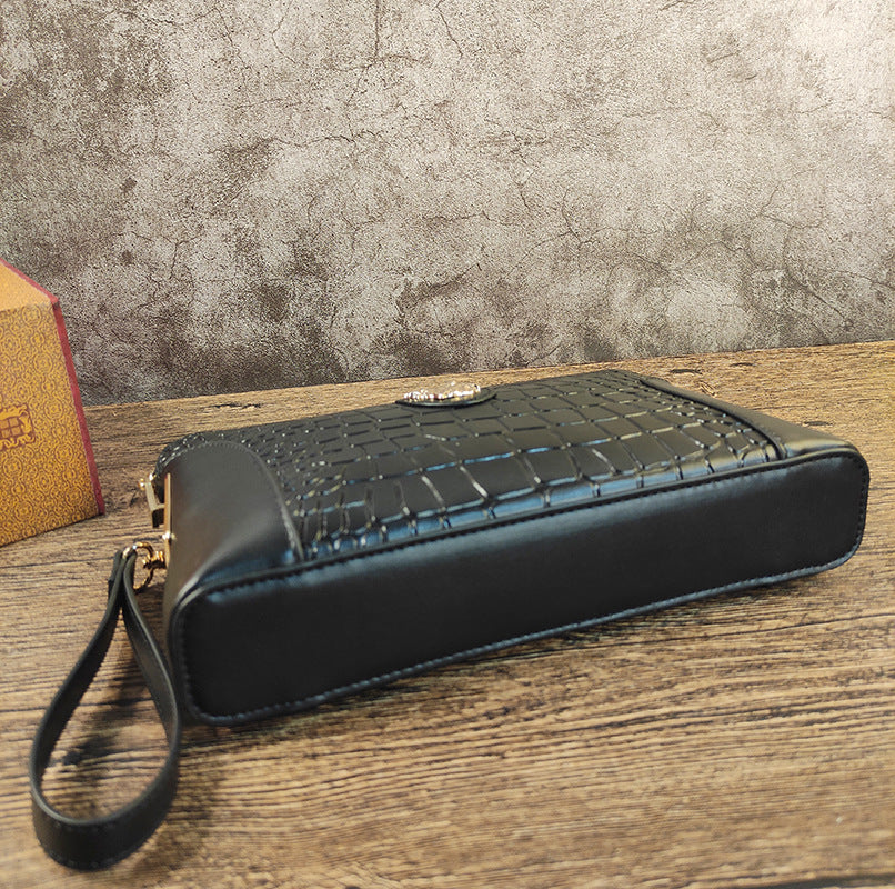 Beginner Handbag Men's Genuine Leather Handheld Smart Fingerprint Unlock Bag Business Large Capacity Clutch Bag