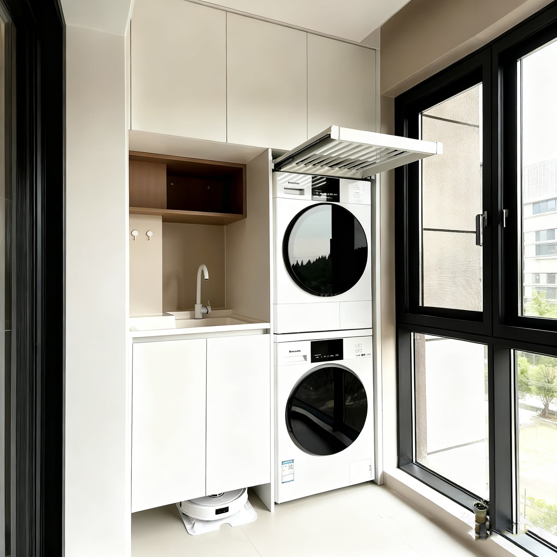 Honeycomb Aluminum Alloy Balcony Laundry Cabinet Combination Double Washing Machine Cabinet Dryer Overlay Cabinet Bathroom Cabinet Custom Factory