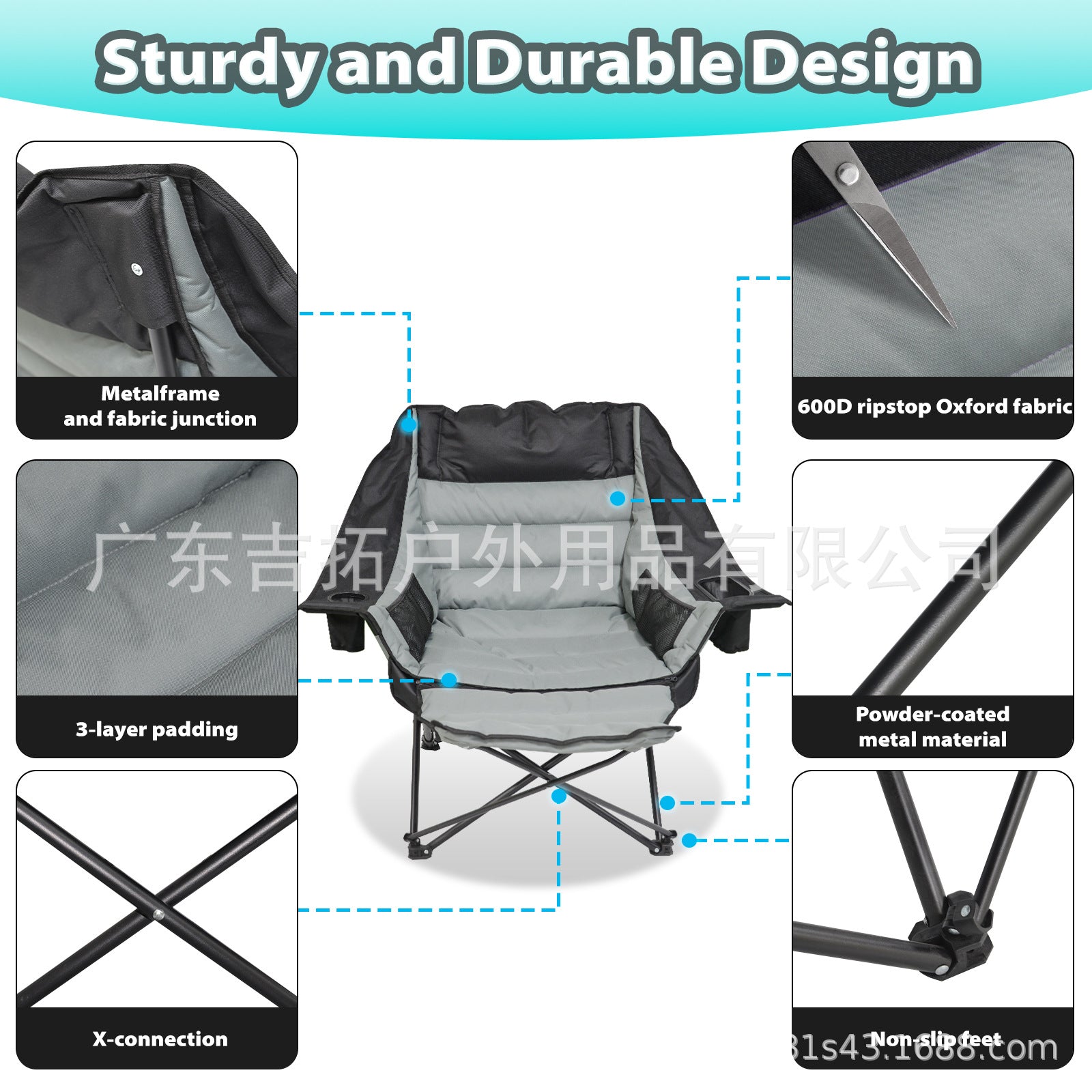 Outdoor Folding Chair with Cotton Padding, Moon Chair with Footrest, Portable Camping Leisure Backrest Folding Beach Chair, Thickened