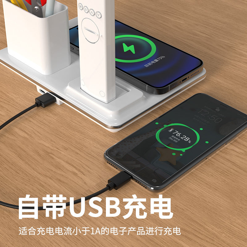 Office Pen Holder Desk Lamp Wireless Charging Touch Eye Protection Desk Lamp Student Dormitory 7-in-1 Multifunctional Night Light