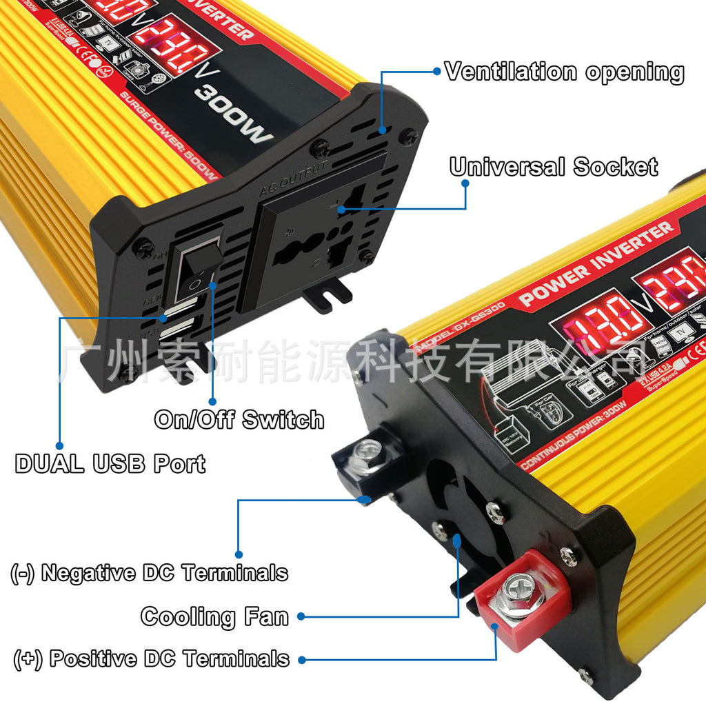 12V Car Inverter300W Turn110V 220V Double USB With voltage display car inverter