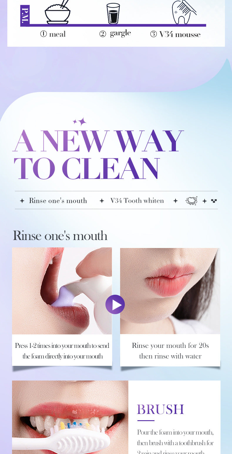 V34Whitening Foam Toothpaste SADOER Clean Teeth Clean Mousse Cross-Border Foreign Trade Wholesale