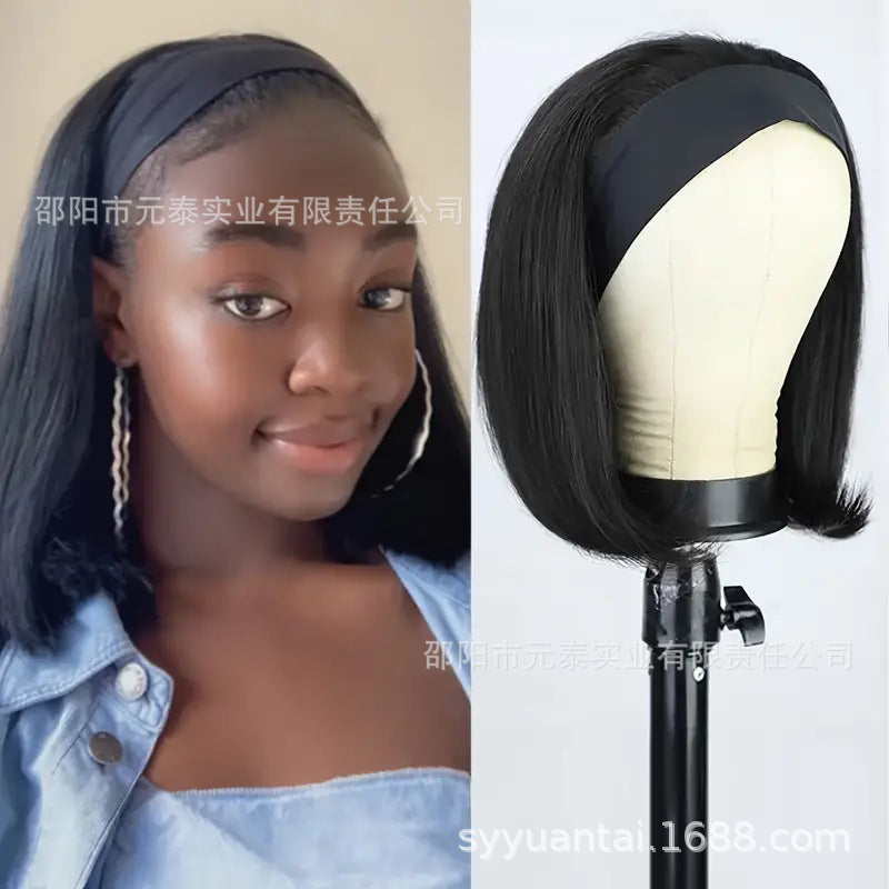 Straight Short Headband Bob Wig Human Hair Full Machine Wigs