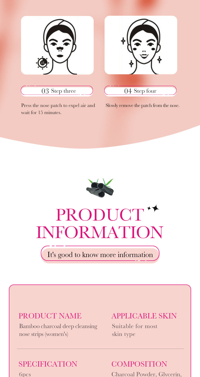 Full English Bamboo Charcoal Women's Nose Strips SADOER Deep Cleansing Blackhead Removal Nose Strips  Wholesale