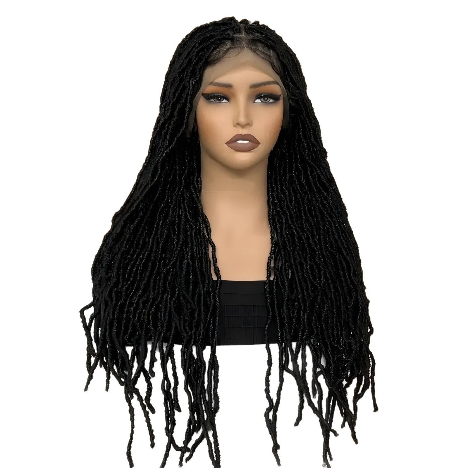 Foreign Trade Cross-Border European American African Wig Synthetic Full Lace Earthworm Curved Head Wig Faux Locs Full Lace
