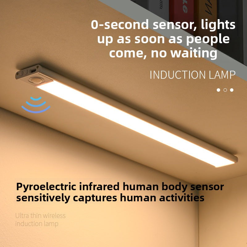 Ultra-thin Smart Human Body Sensor led Lamp Long Strip Magnetic Self-Adhesive Rechargeable Cabinet Wardrobe Wine Cabinet Light Strip Light Tape