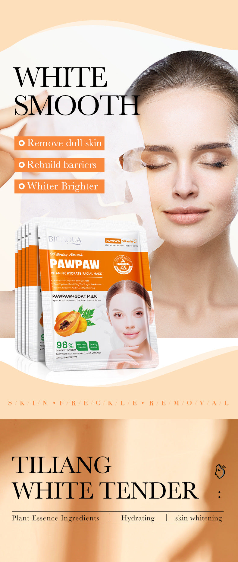 Papaya Mask25g BIOAOUA Vitamin C Moisturizing and Hydrating Tablets for Cross-Border Wholesale