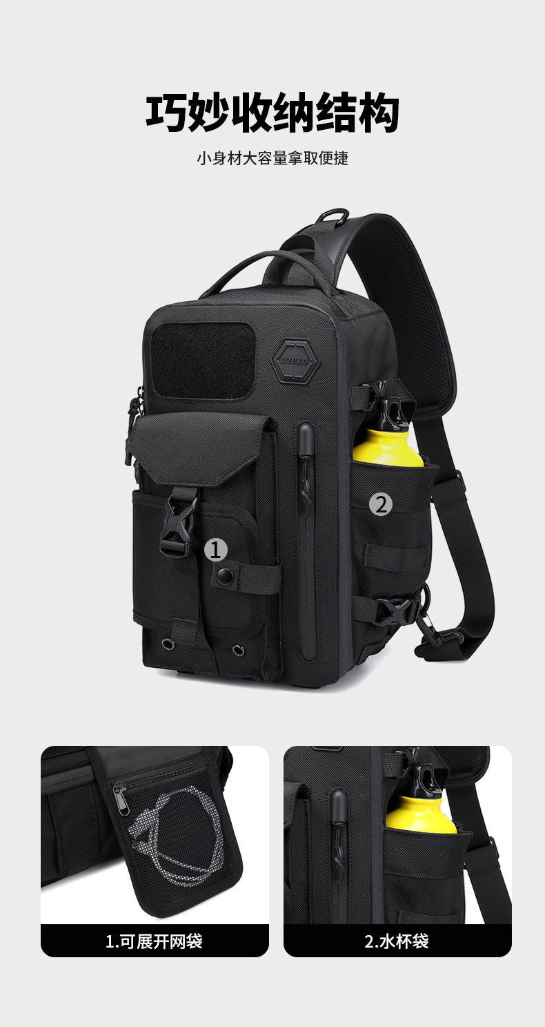 OZUKO Tactical Chest Bag Men's Waterproof Crossbody Bag Outdoor Sports Small Backpack Trendy Shoulder Portable Men's Bag