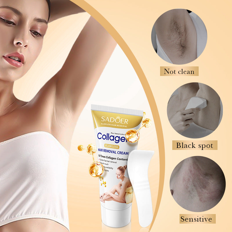Full English Collagen Gentle Hair Removal Cream SADOER Skin-friendly Non-irritating Underarm Hair Removal Cream  Wholesale