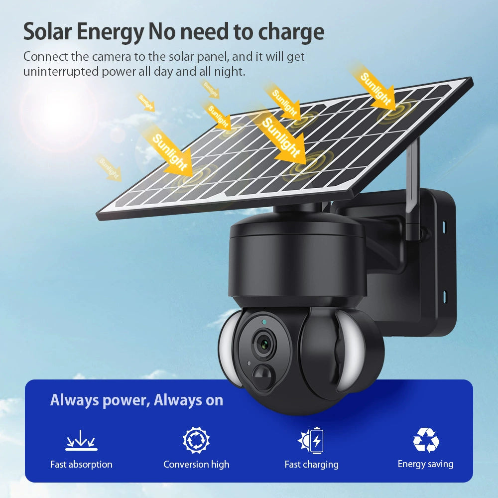 New Low-Power Solar Energy3MP HD Camera Phone Remote Monitoring Sound Light Warning