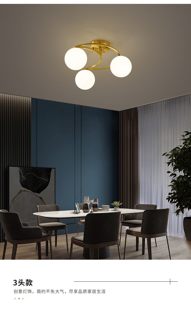 All-Copper Ceiling Light Nordic Style Bedroom Light Modern Simple Elegant Master Bedroom Room Light Creative Personality Living Room Light