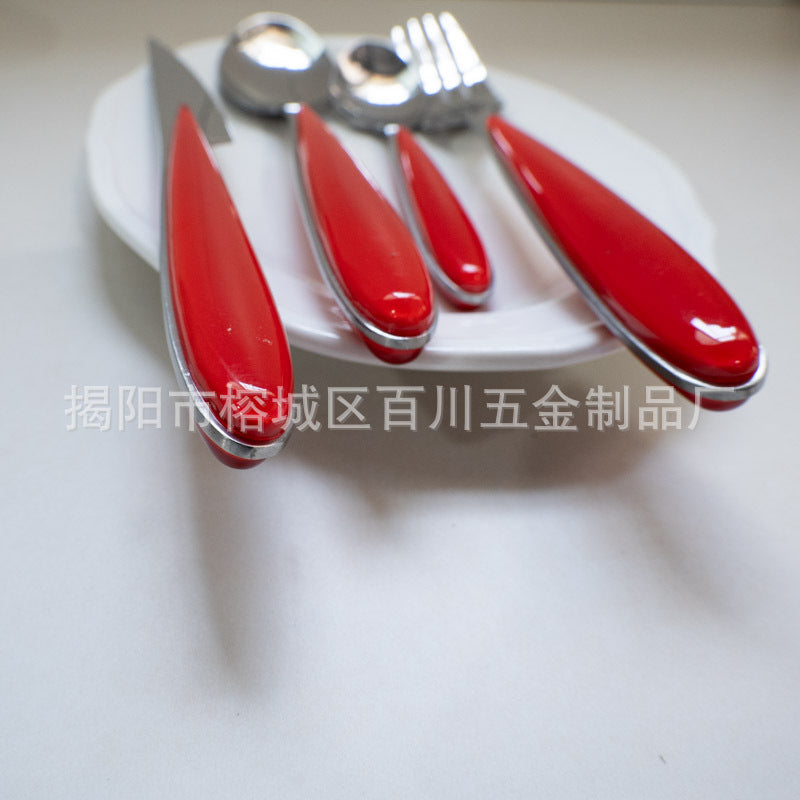 18/10Western Cutlery Set Stainless Steel Knife Fork Spoon Dopamine Color Long Handle Spoon High Aesthetic Home Use