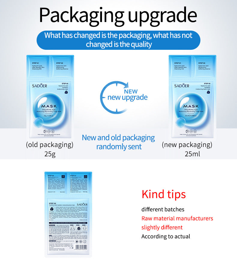 Trilogy Mask SADOER Hyaluronic Acid Firming Acne Removal Hydrating Beauty Mask Cross-Border Wholesale