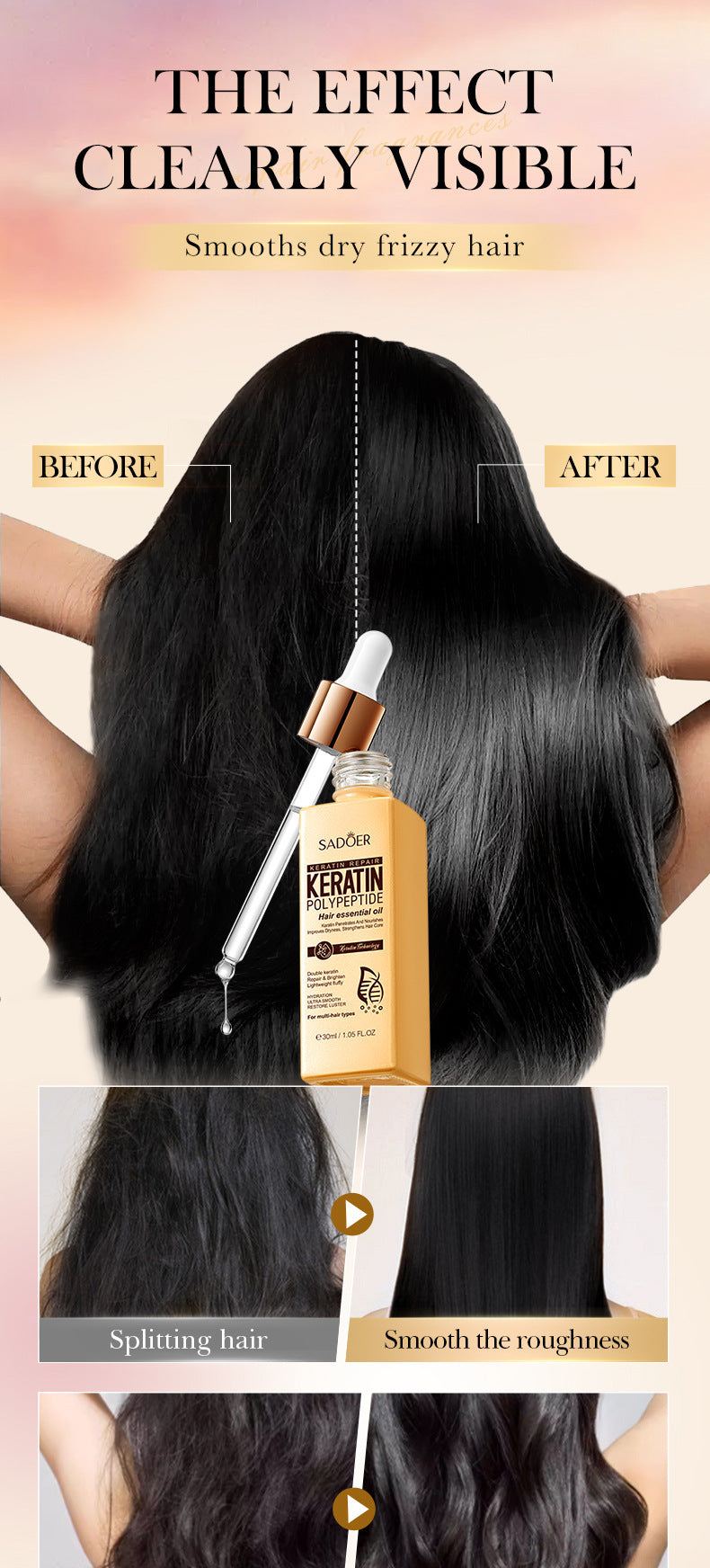 Keratin Peptide Conditioner SADOER Smooth and Shiny Hair Care Oil Cross-Border Wholesale