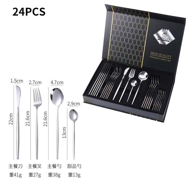 Hot-selling Portuguese Stainless Steel Tableware24Set of Western Dining gold Steak Knife Fork Spoon Gift Box Set