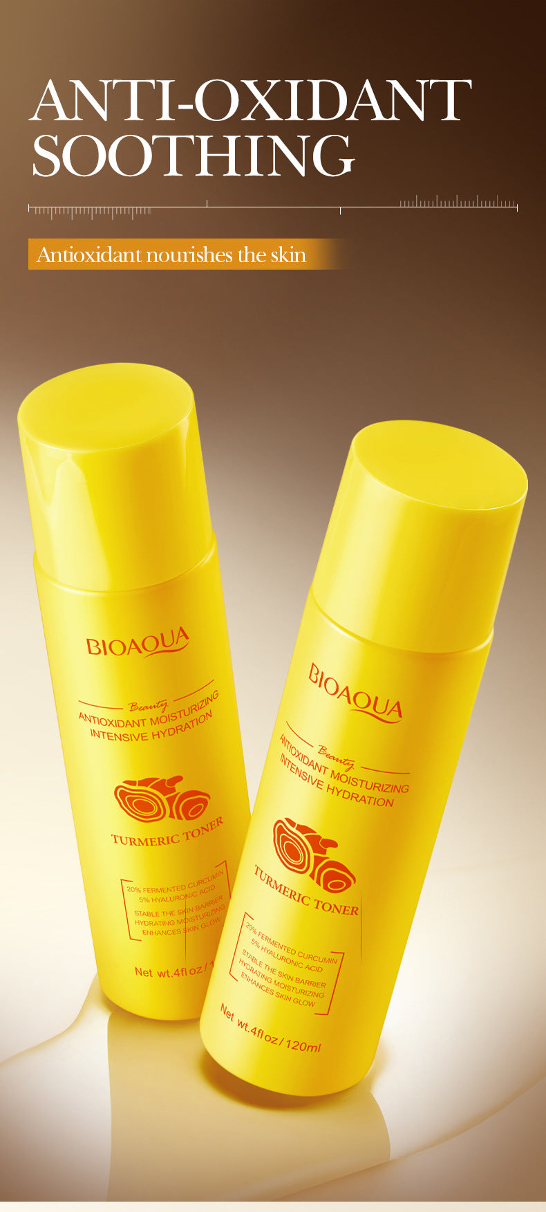 Turmeric Antioxidant Toner BIOAOUA Hydrating Moisturizing Water Cross-Border Wholesale