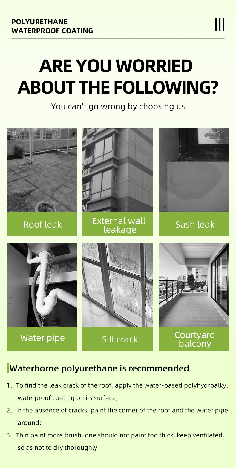 Water-Based Polyurethane Multi-Color Waterproof Leak Repair Roof Waterproof Glue Coating Brush House Leak Coating Sealant