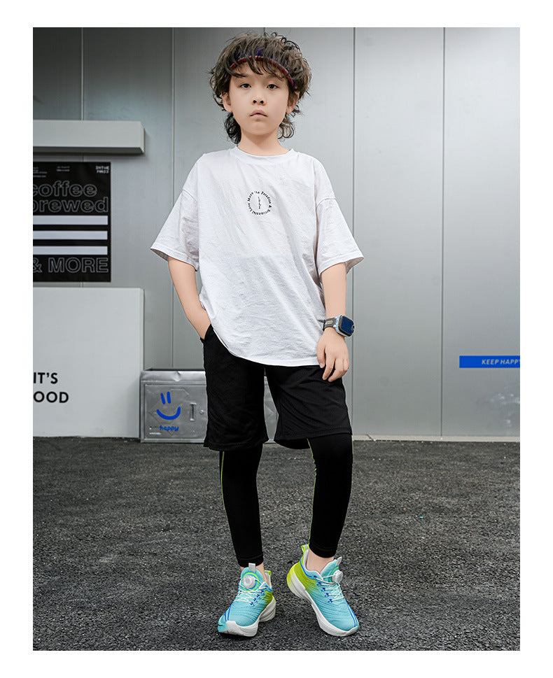 2025New Mesh Breathable Rotating Button Children's Shoes Student Training Running Shoes Red Rabbit Children's Mandarin Duck Sports Shoes