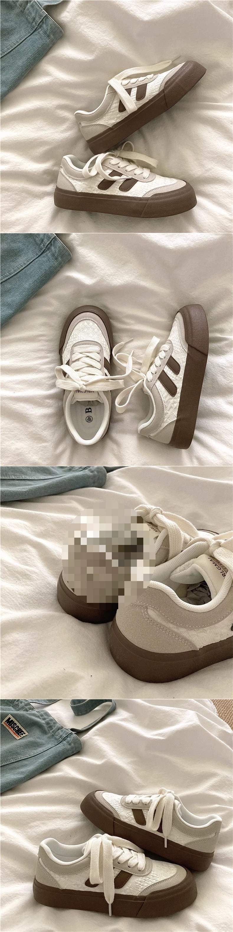 Casual Knitting~Sweet Niche Canvas Shoes for Women, Breathable and Versatile for Spring INS Casual Thick-Soled White Sneakers Trendy