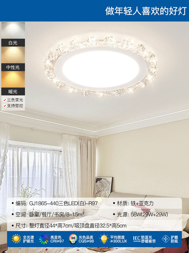 Light Luxury Living Room Ceiling Lamp New Crystal Lamp Cream Style High-end Bedroom Main Lamp Round Shape led Eye Protection Lighting