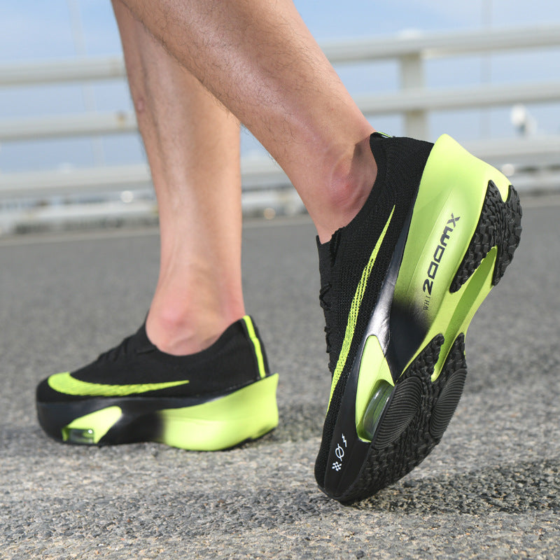 Autumn New High Elastic Double Mesh Breathable Student Training Racing Running Shoes Air Cushion Shock Absorption Full Palm Carbon Plate Sports Shoes