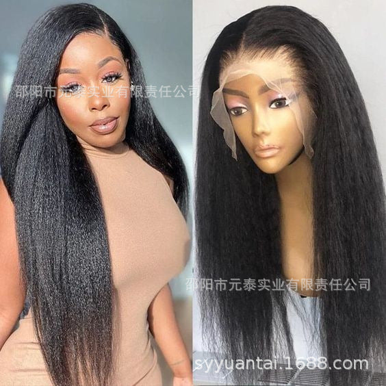 Kinky Straight Lace Front Wigs Synthetic Yaki Long Wigs