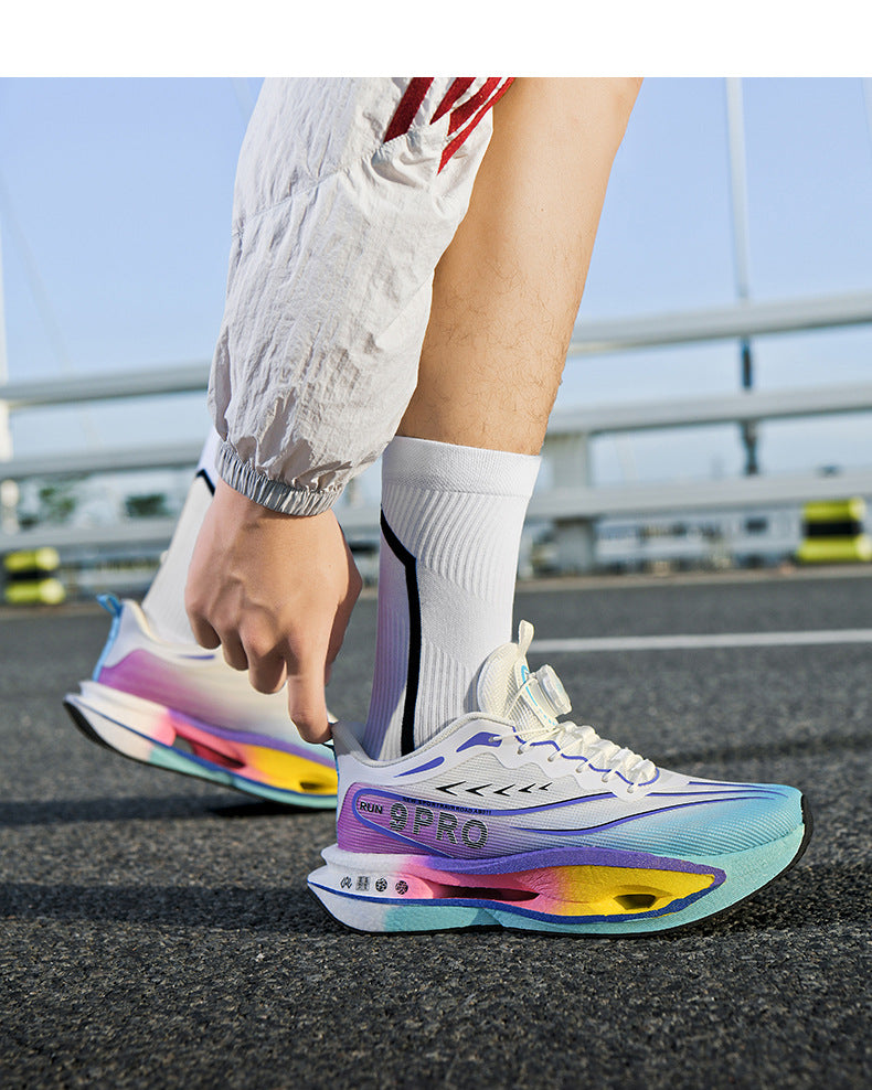 Autumn Winter New Double Mesh Thickened Knob Buckle Parent-Child Sports Shoes Real Explosive Carbon Plate Soft Sole Couple Running Shoes