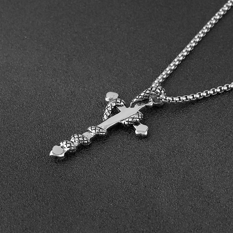 European and American Fashion Personality Exaggerated Zodiac Snake Cross Necklace Pendant Men's Trendy Hip Hop Versatile Hanging Decoration Wholesale
